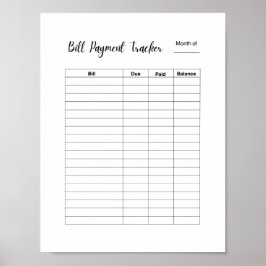 Monthly Bill Payment Tracker Log Poster