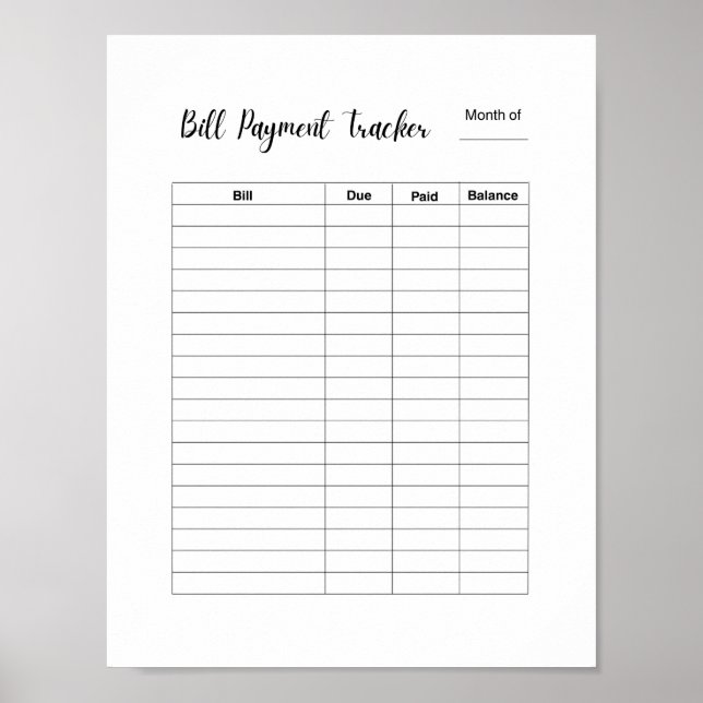 Monthly Bill Payment Tracker Log Poster (Framsidan)