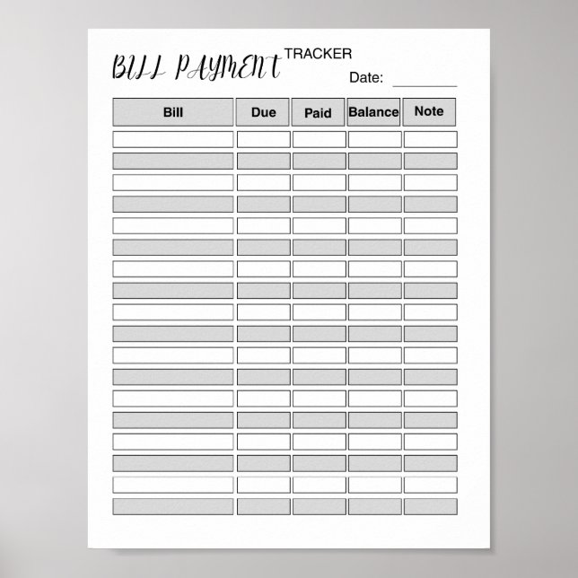 Monthly Bill Payment Tracker Log Poster (Framsidan)