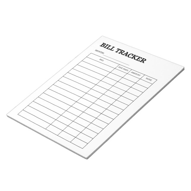 Monthly Bill Tracker Notepad Anteckningsblock (Vinklad)