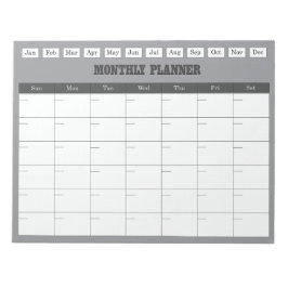 Monthly Planner Grey Simple Calendar Anteckningsblock