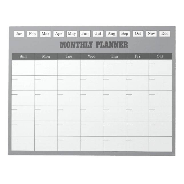 Monthly Planner Grey Simple Calendar Anteckningsblock (Framsida)