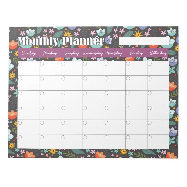 Monthly Planner Spring Colorful Flowers  Anteckningsblock (Framsida)