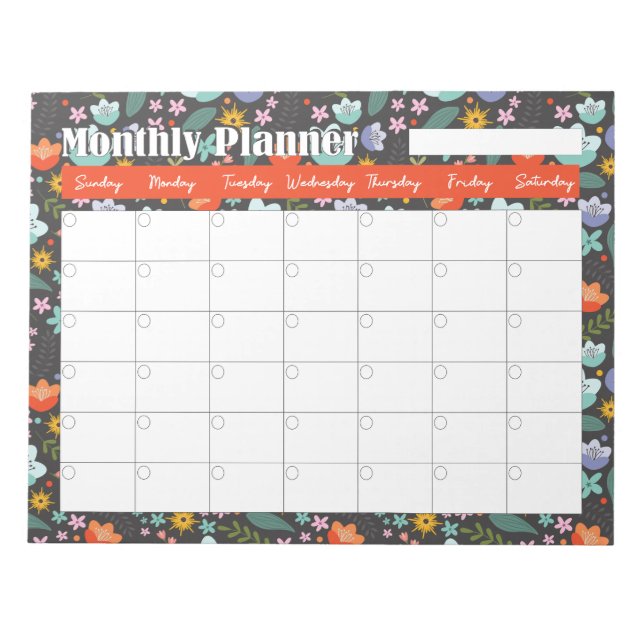 Monthly Planner Spring Colorful Flowers  Anteckningsblock (Framsida)