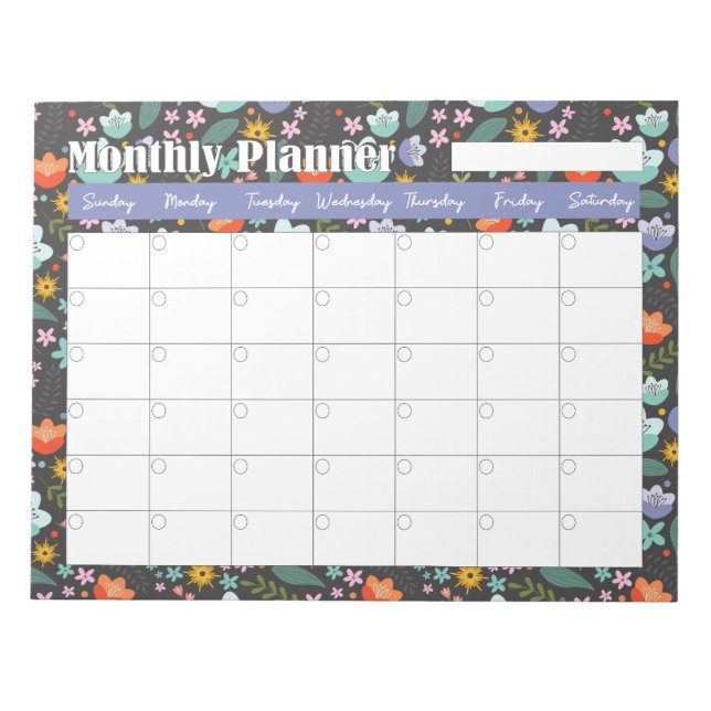 Monthly Planner Spring Colorful Flowers  Anteckningsblock (Framsida)