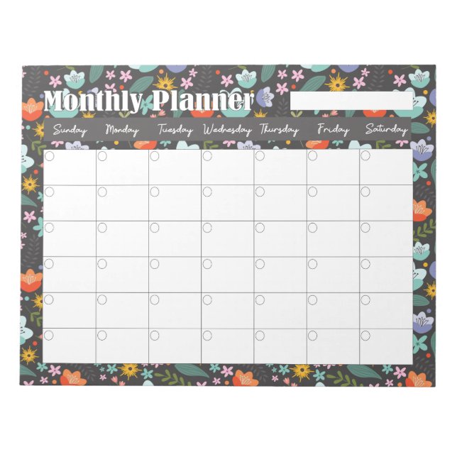 Monthly Planner Spring Colorful Flowers  Anteckningsblock (Framsida)