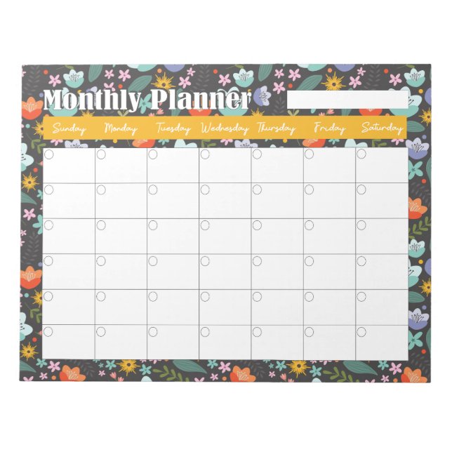 Monthly Planner Spring Colorful Flowers  Anteckningsblock (Framsida)