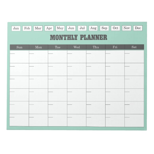 Monthly Planner Teal Simple Calendar Anteckningsblock (Framsida)