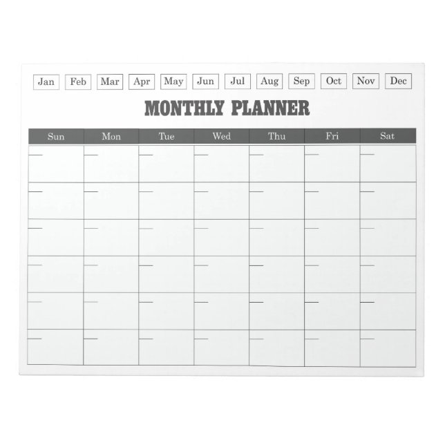 Monthly Planner White Simple Calendar Anteckningsblock (Framsida)