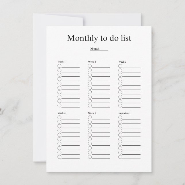 Monthly to do list anteckningskort (Framsida)