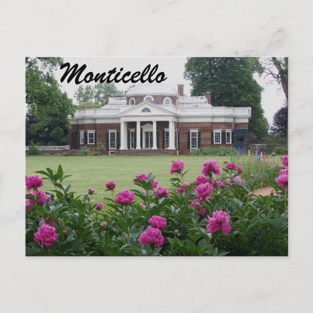 Monticello-fotografiskt vykort med blommor (Framsida)