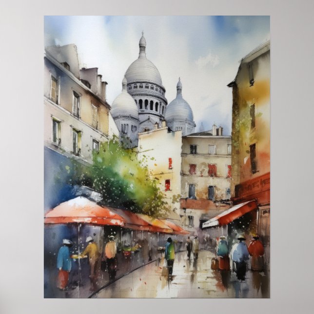 Montmartre Frankrike Ligcape Art Print Poster (Framsidan)
