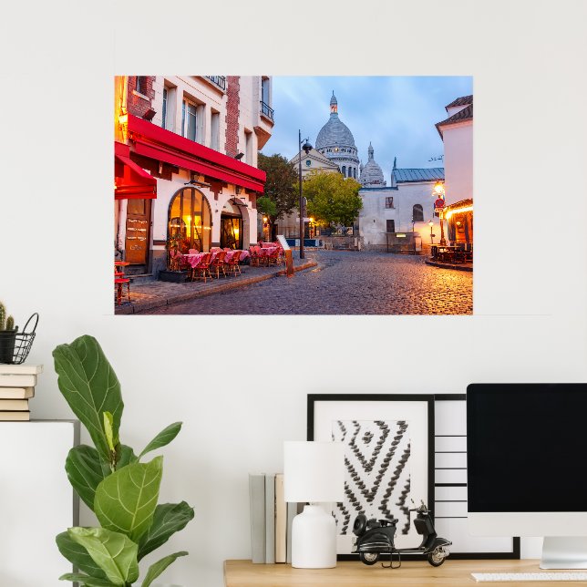 Montmartre i Paris, Frankrike Old Street Cafe Poster (Hemmakontoret)