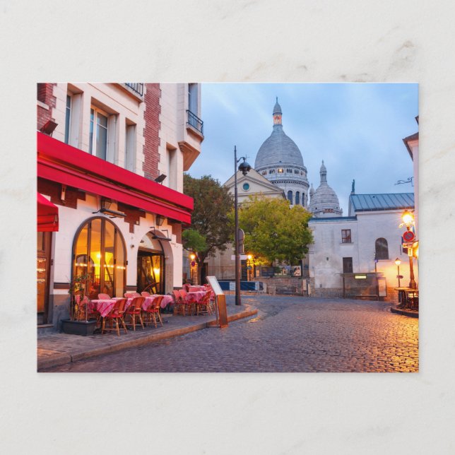 Montmartre i Paris, Frankrike Old Street Cafe Vykort (Framsida)