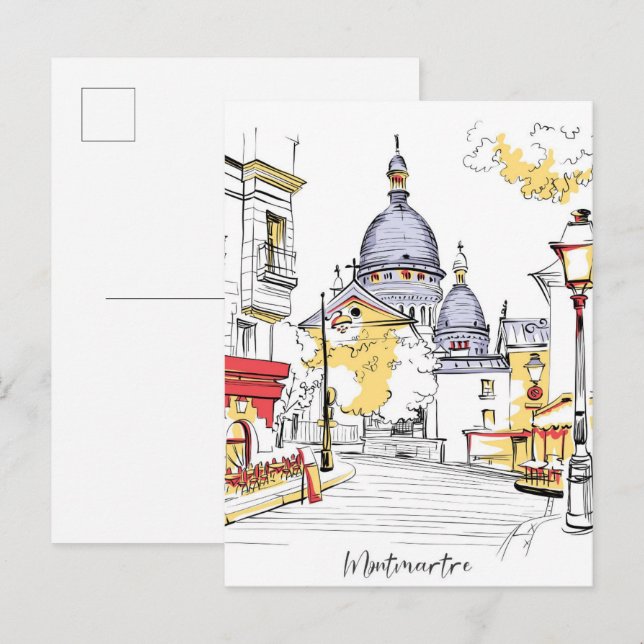 Montmartre Paris Frankrike Illustration Resa Vykort (Fram/baksida)