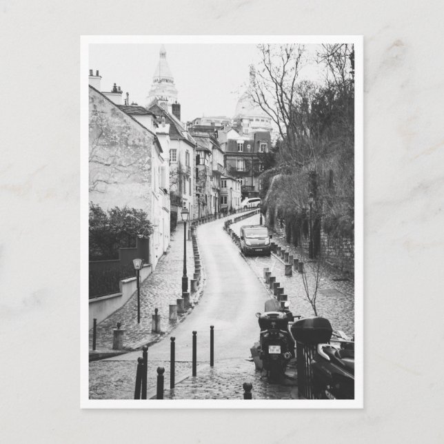 Montmartre Paris Frankrike Svart & Vitt Vykort (Framsida)