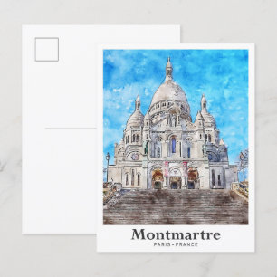 Montmartre Paris Frankrike Travel Watercolor Vykort