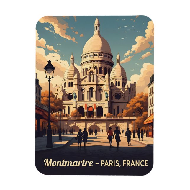 Montmartre Paris med Sacré Coeur-basilikan Magnet (Vertikal)