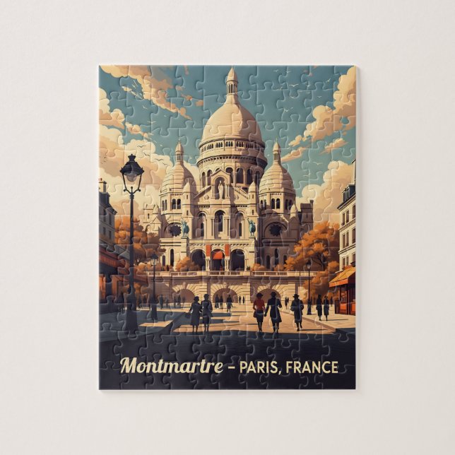 Montmartre Paris med Sacré Coeur-basilikan Pussel (Vertikal)
