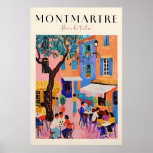 Montmartre Paris tryck Färgglad fransk kafé scen