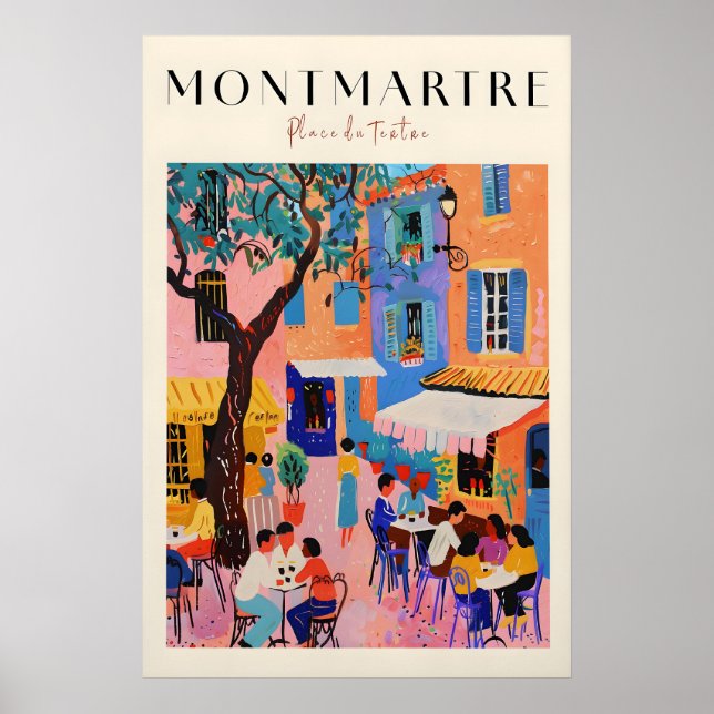 Montmartre Paris tryck Färgglad fransk kafé scen (Framsidan)