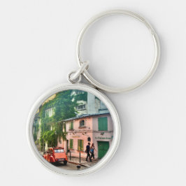 Montmartre, Paris, vid solnedgångskedjan Rund Silverfärgad Nyckelring
