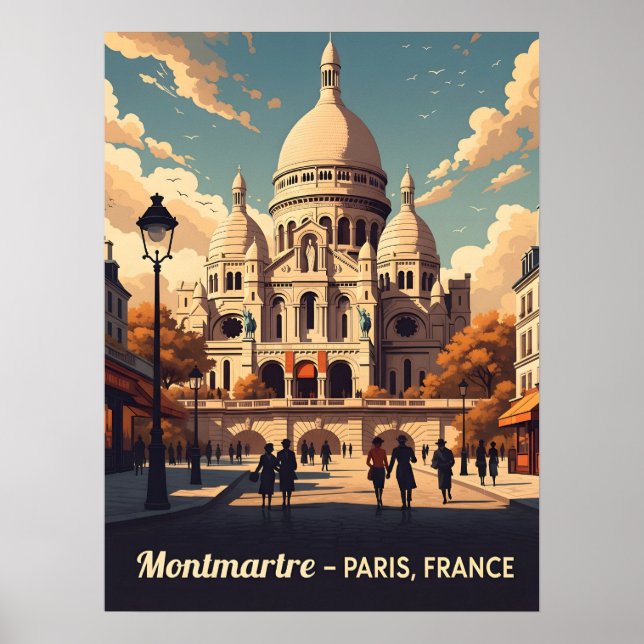 Montmartre Paris with scare Coeur basilica Poster (Framsidan)