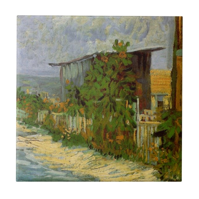 Montmartre Väg och Sunblommor av Vincent van Gogh Kakelplatta (Framsidan)