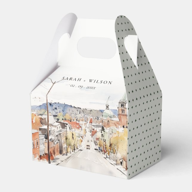 Montpelier City Scape Vermont Watercolor Bröllop Presentaskar (Framsidan Sidan)