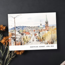 Montpelier Stadsscen Vermont Akvarell Resa