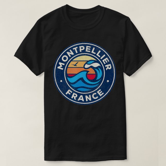 Montpellier France Vintage Nautical Waves Design  T Shirt (Design framsida)