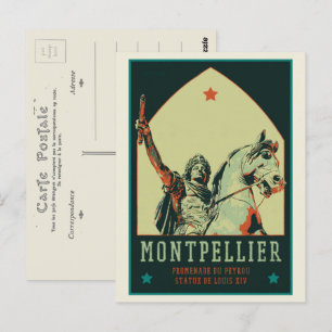 Montpellier Louis XIV-statubelysning Frankrike Vykort
