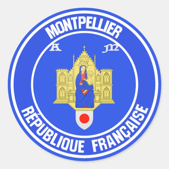 Montpellier Round Emblem Runt Klistermärke (Framsida)