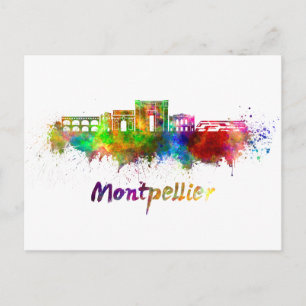 Montpellier skyline i vattenfärg vykort