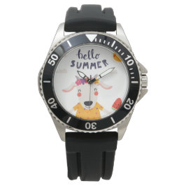 Montre Hello summer acier inoxydabl caoutchou noir Armbandsur
