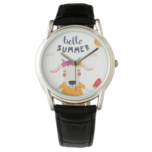 Montre Hello summer - Classique cuir noir Armbandsur (Framsida)