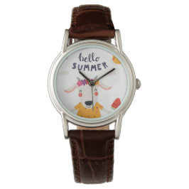 Montre Hello summer femme classique cuir marron Armbandsur