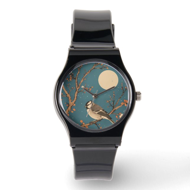 Montre Moonlit Bird on Blossom Branch Armbandsur (Framsida)
