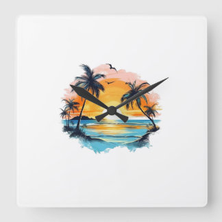 Montre Murale Coucher de Soleil Tropical Fyrkantig Klocka