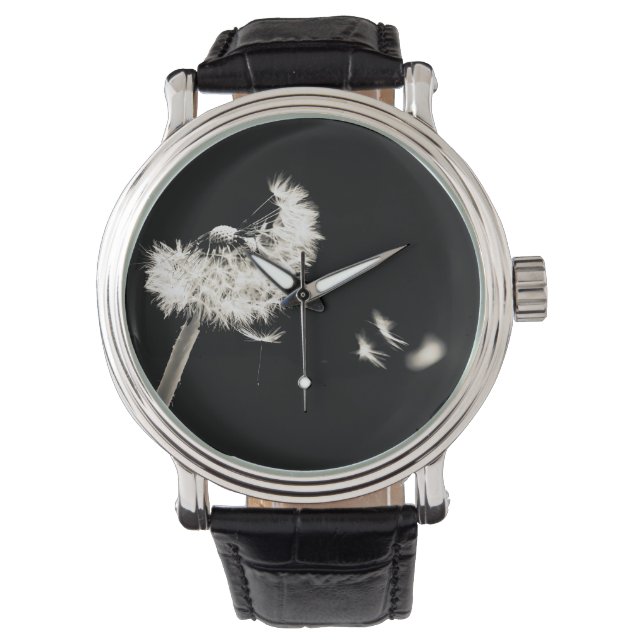 Montre noire pissenlit noir et blanc armbandsur (Framsida)