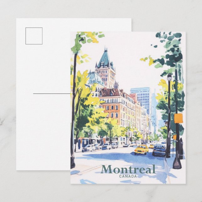 Montreal Canada Gouache Paint Illustration Travel Vykort (Fram/baksida)