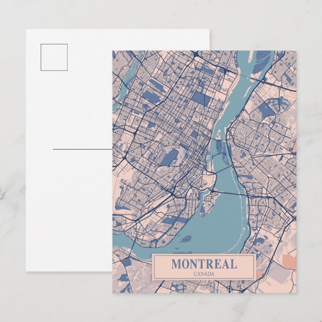 Montreal Kanada Blåsiga Stadskarta Resa Vykort (Fram/baksida)