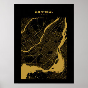Montreal - Kanada Mörk Guld City Karta Poster