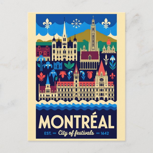 Montréal Kanada Retro Resemålning Affisch Konst Vykort (Framsida)