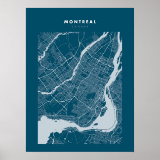 Montreal - Kanadas Mörk blått stad Karta Poster