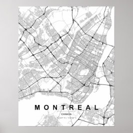 Montreal Minimalistisk Karta (Svart & Vitt) Poster
