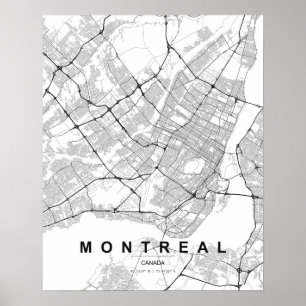 Montreal Minimalistisk Karta (Svart & Vitt) Poster