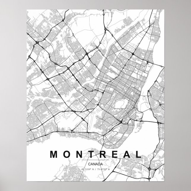 Montreal Minimalistisk Karta (Svart & Vitt) Poster (Framsidan)