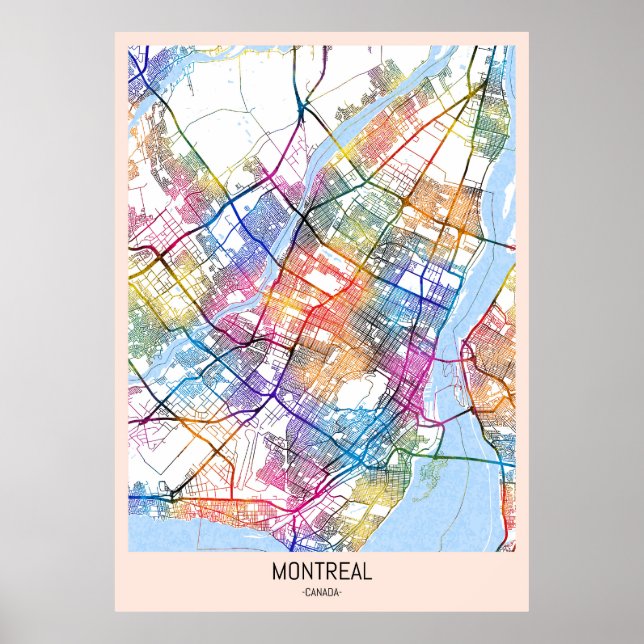 Montreal Quebec Kanada City Karta Poster (Framsidan)