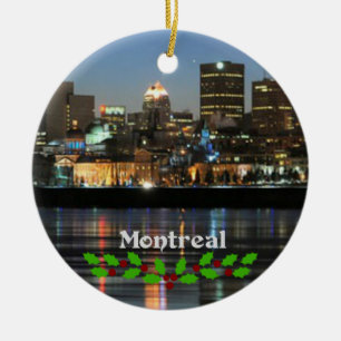 Montreal Skyline med grönt och rött holly Julgransprydnad Keramik